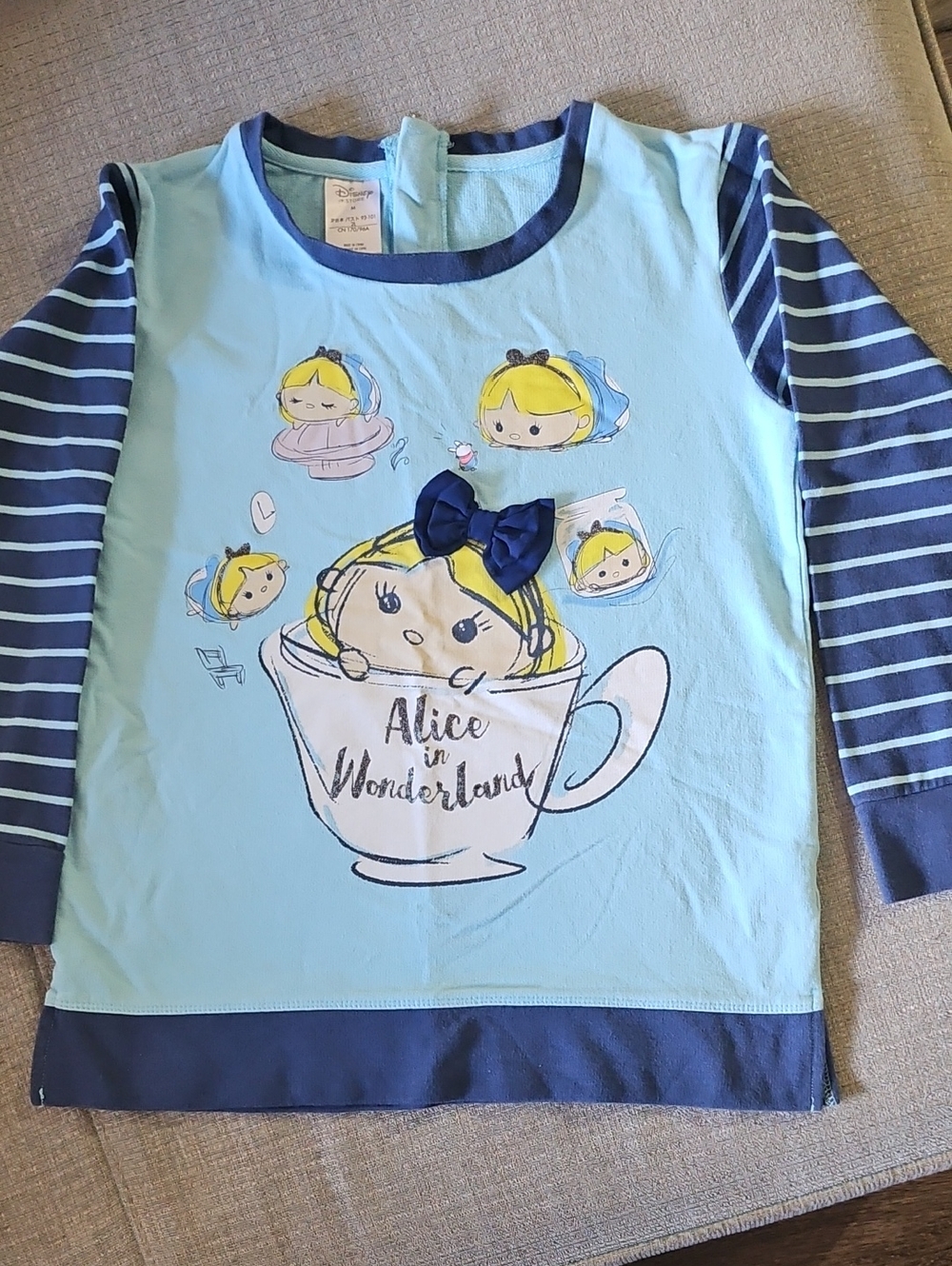 Disney Alice in Wonderland Light Blue Top with Navy Stripes
